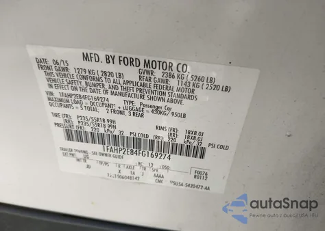 2015 Ford Taurus Sel z USA, uszkodzony, nr VIN 1FAHP2E84FG169274